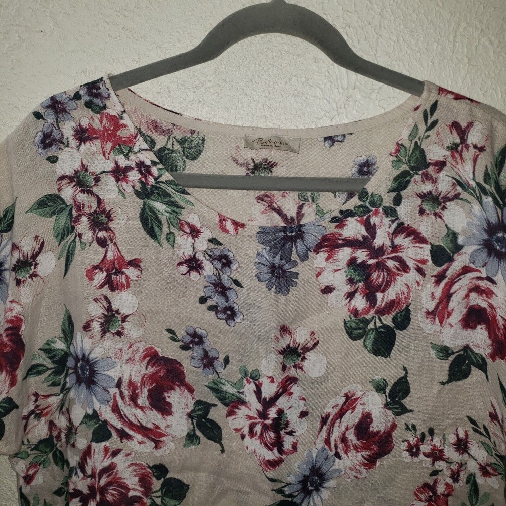 Bellambia Sz L 100% Linen Laganlook Floral Shirt Top Womens Blouse Made In Italy - Picture 2 of 9